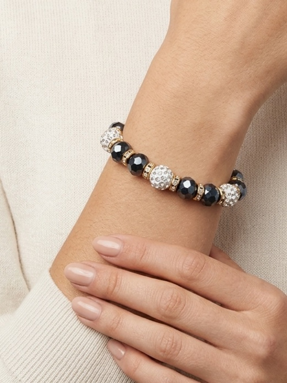 Navy Bead Bracelet | Rhinestone Disco Ball Stretch Bracelet